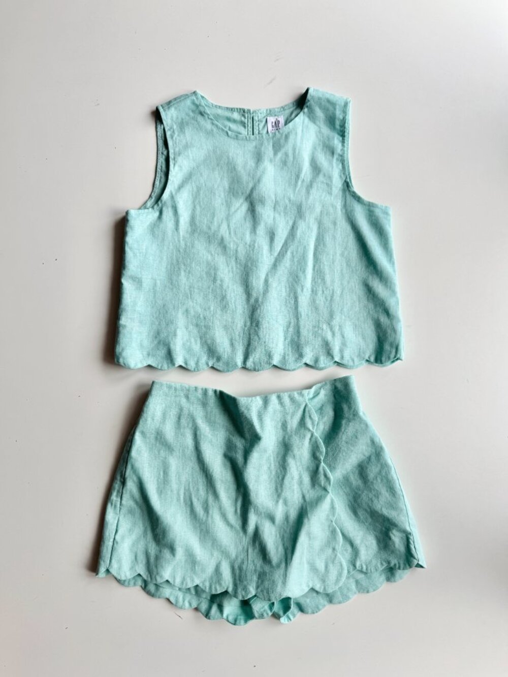 Girls' 2pc GAP Turquoise Linen Cotton Blend Scalloped Tank Skort Set, Size M (8)